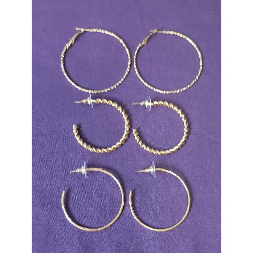 Catherine Malandrino Set Of Three Pairs Gold Tone Hoop Earrings 1.5